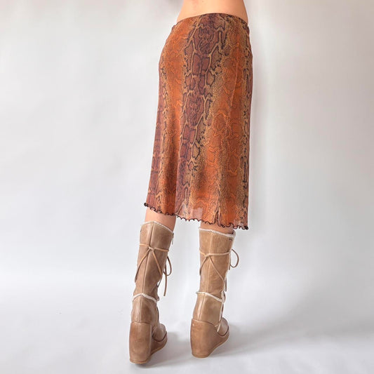 French Y2K Snakeskin Print Midi Skirt (S)