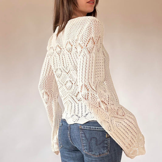 90s Crochet Bell Sleeve Sweater (M/L)