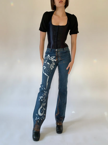 Custom Y2K Painted Jeans - Small