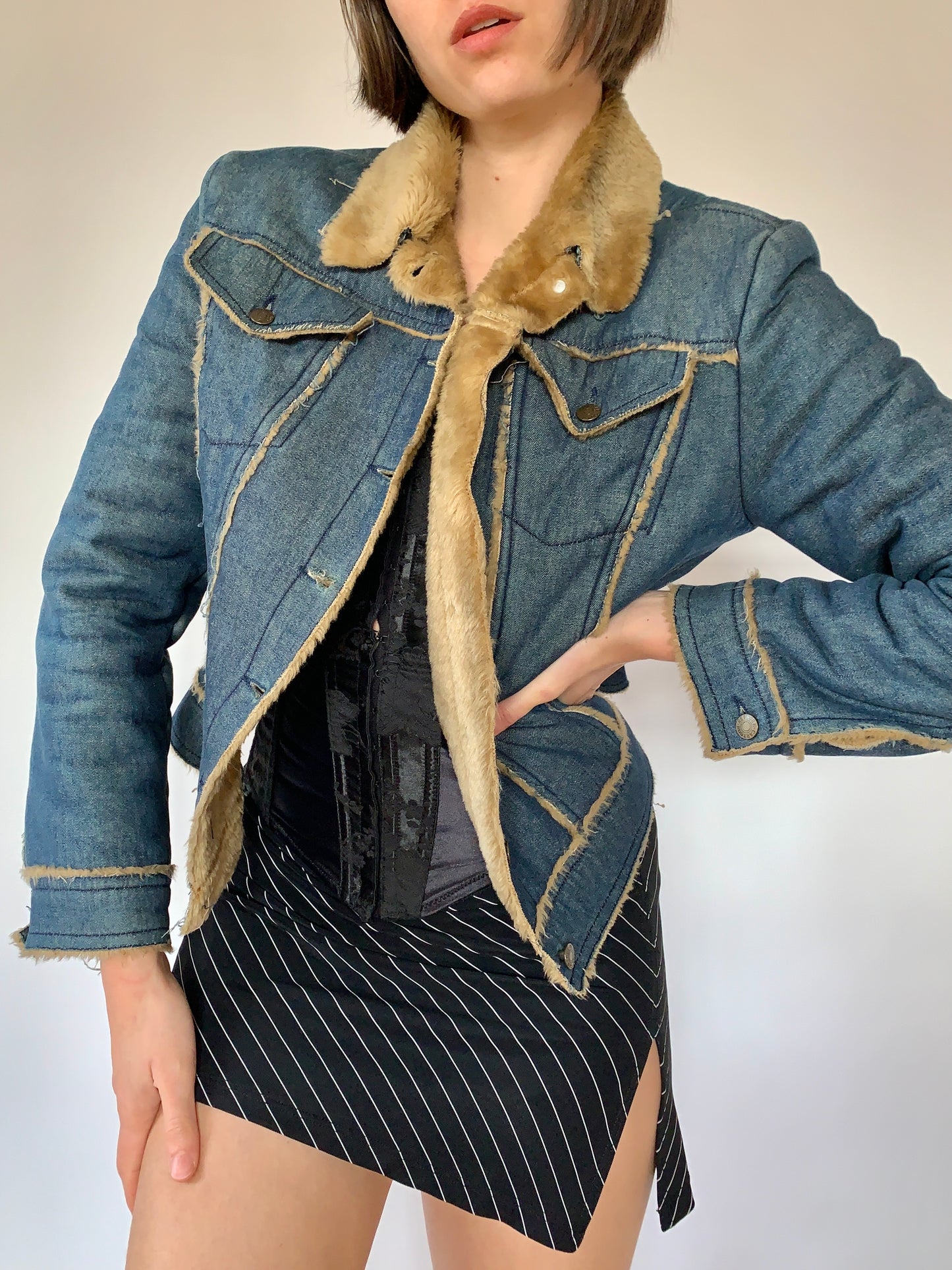 Y2K Denim & Faux Fur Jacket - Small
