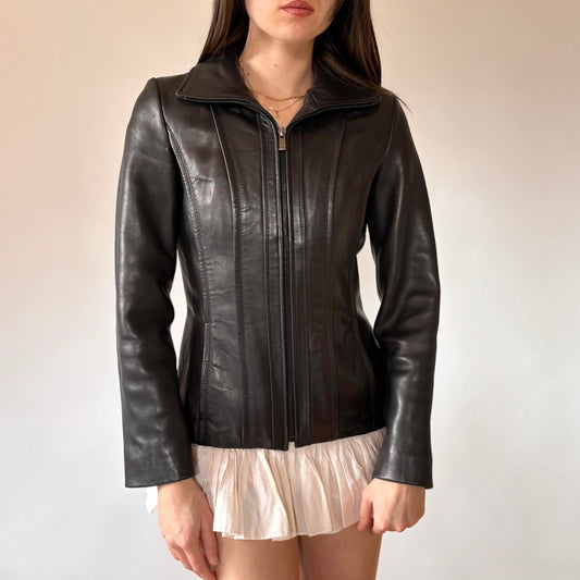 2000s Fitted Leather Jacket (XS)