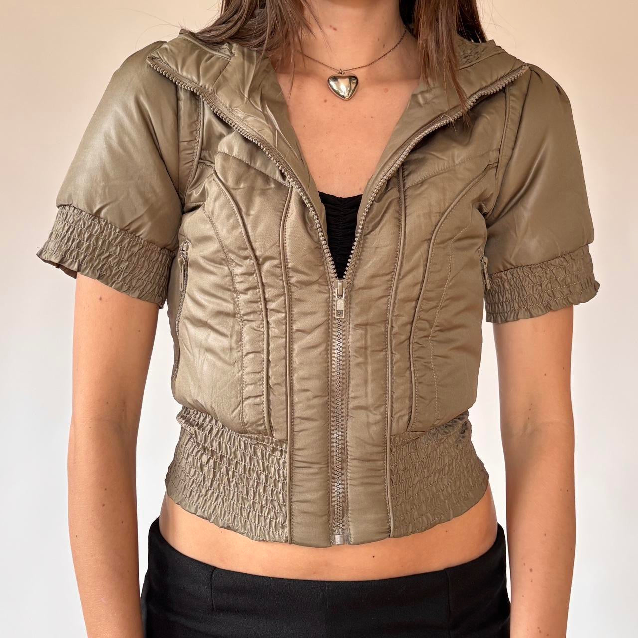 Y2K Olive Puffer Top (S)