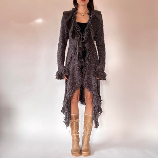 Y2K Ruffly Knit Duster Cardigan (M/L)