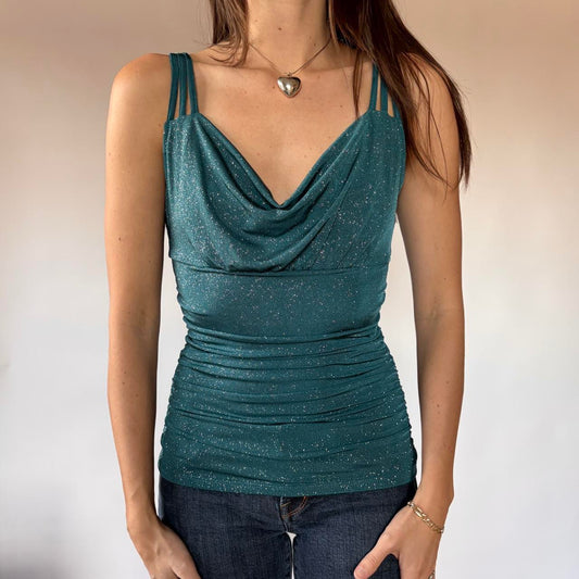 Y2K Glittery Cowl Neck Top (S)