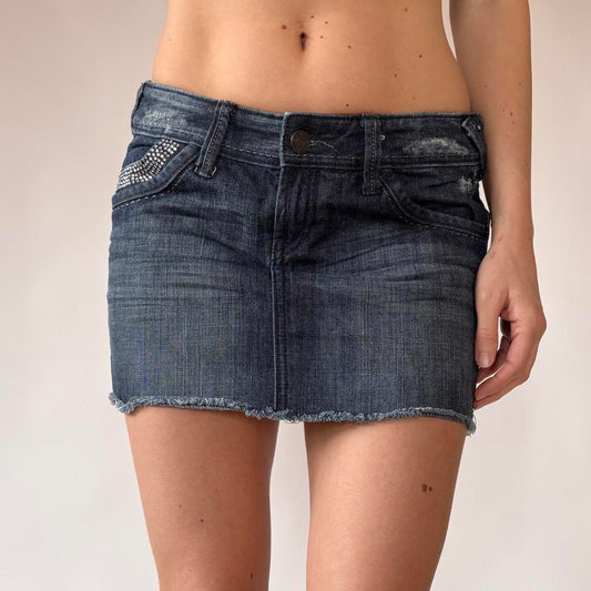 Y2K Rhinestone Denim Mini Skirt (XS/S)