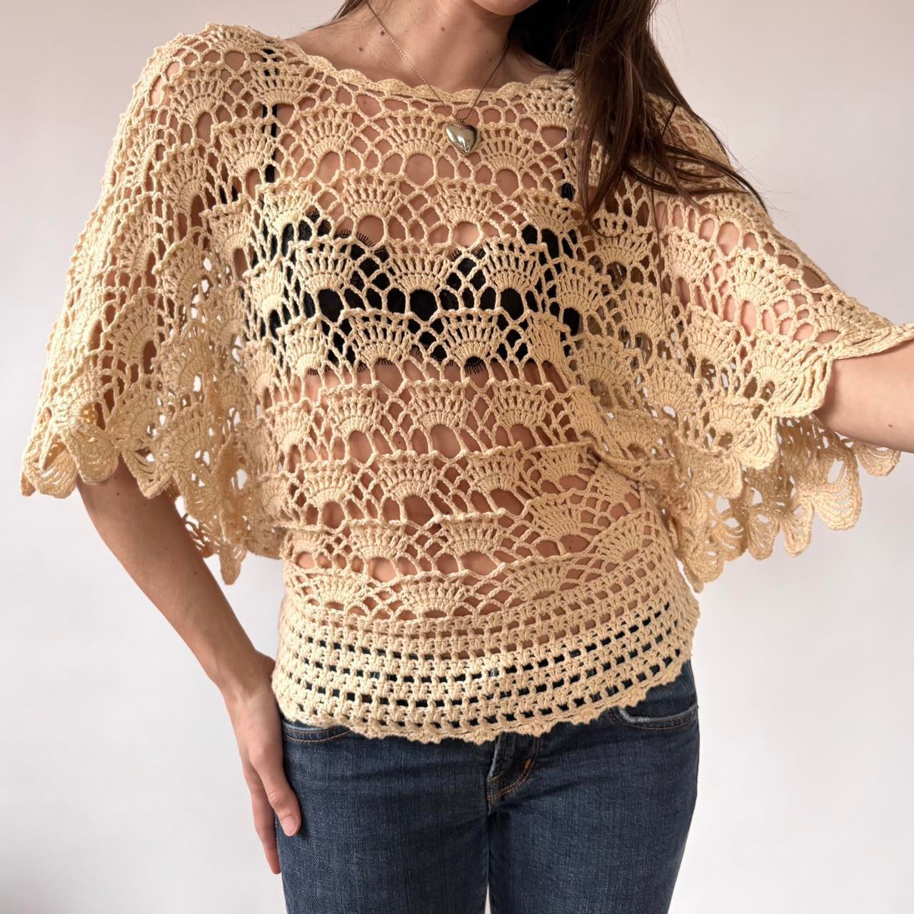Y2K Ivory Crochet Top (M)
