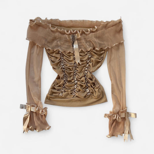 Ruffly Nude Off Shoulder Top (L)