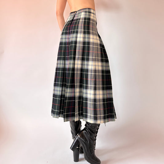 Vintage Wool Plaid Midi Skirt (XS)
