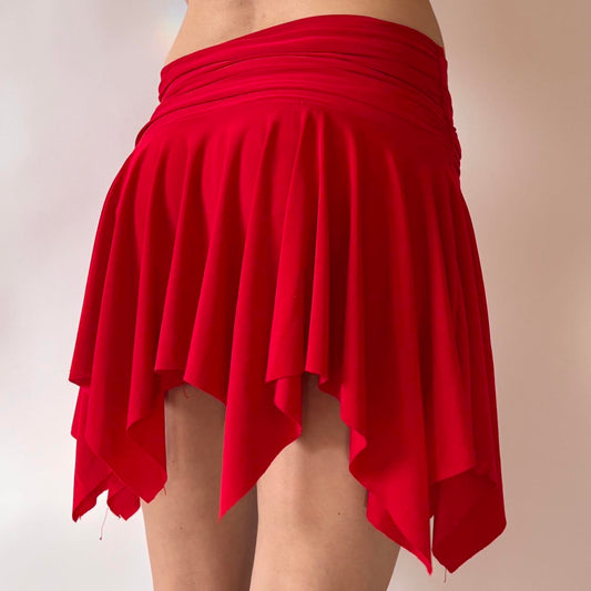 Y2K Red Pixie Hem Mini Skirt (XS)