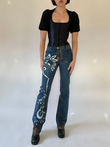 Custom Y2K Painted Jeans - Small