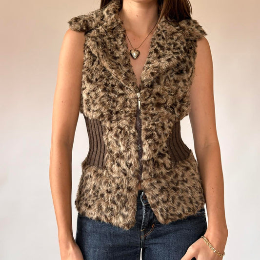 Y2K Furry Leopard Vest (L)