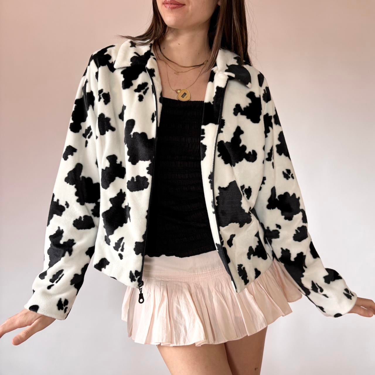 90s Fuzzy Cow Print Jacket (M)