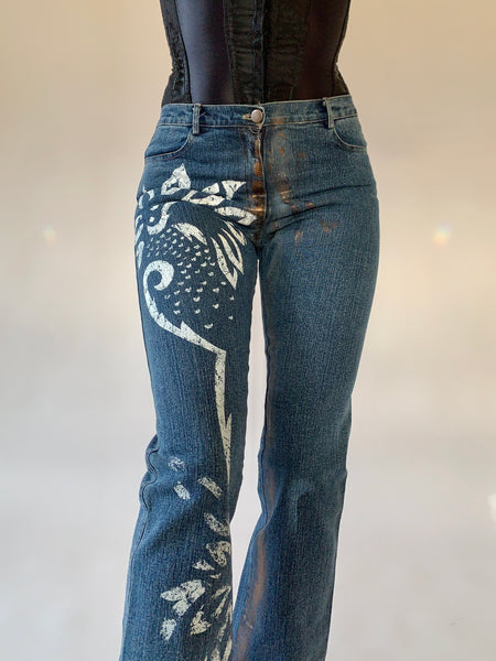 Custom Y2K Painted Jeans - Small