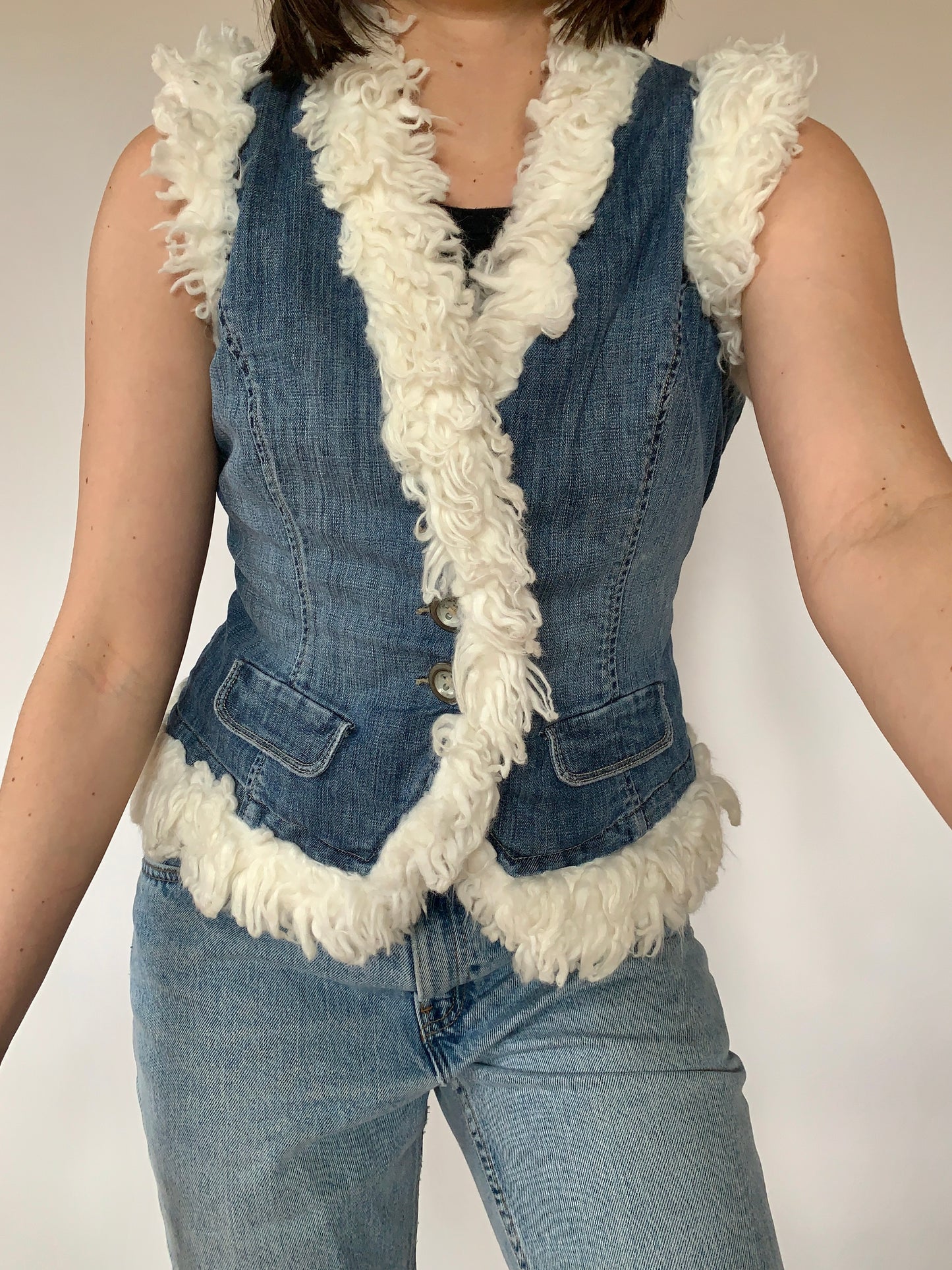 Y2K Faux Fur & Denim Vest