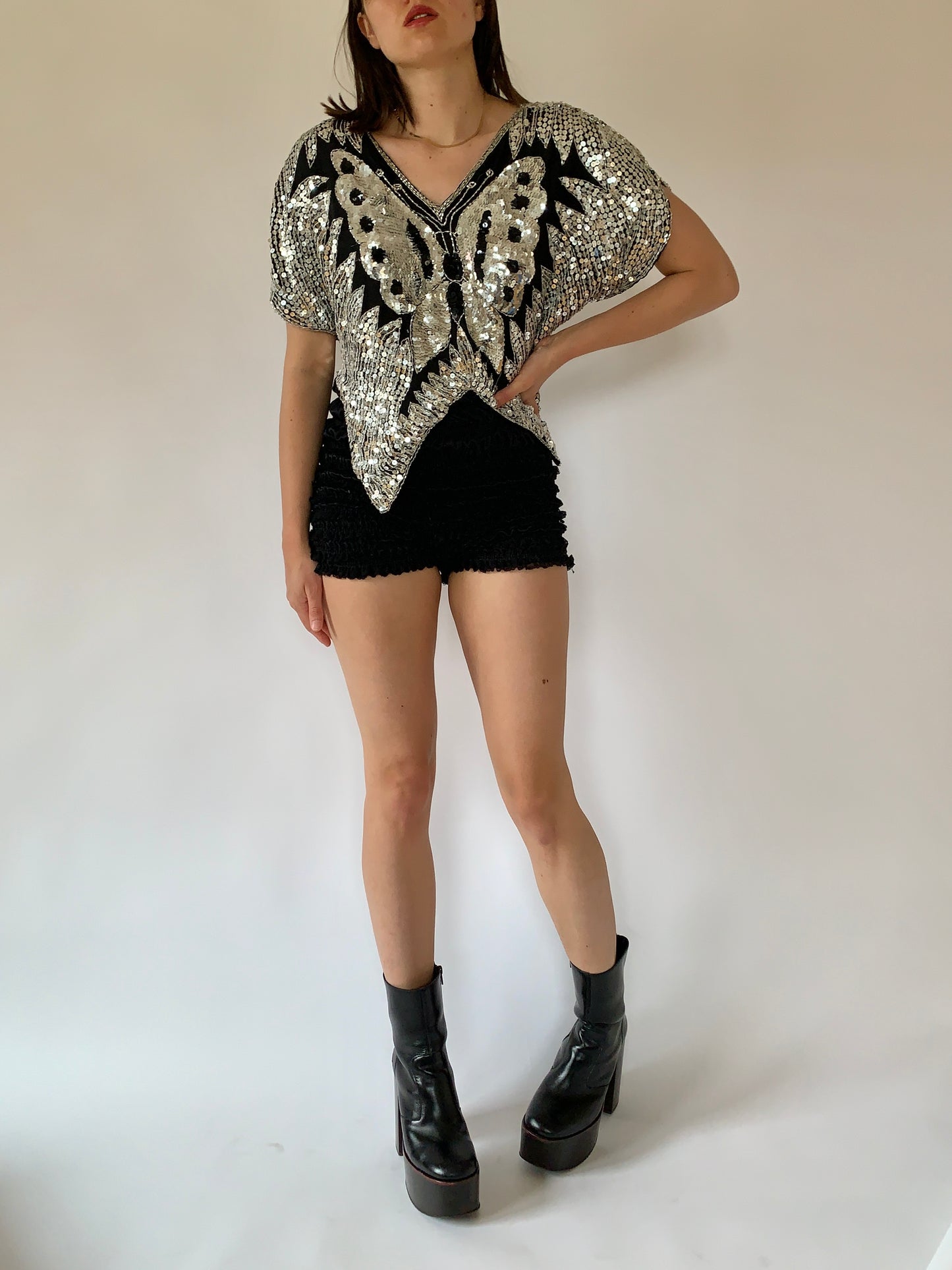 Vintage Butterfly Sequin Blouse