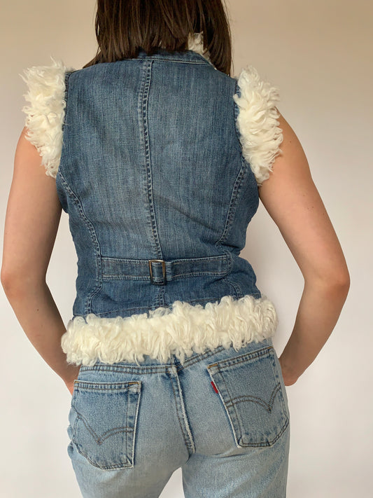 Y2K Faux Fur & Denim Vest