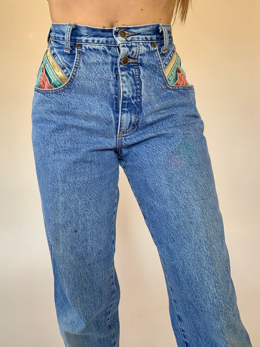 Vintage Color Block Jeans