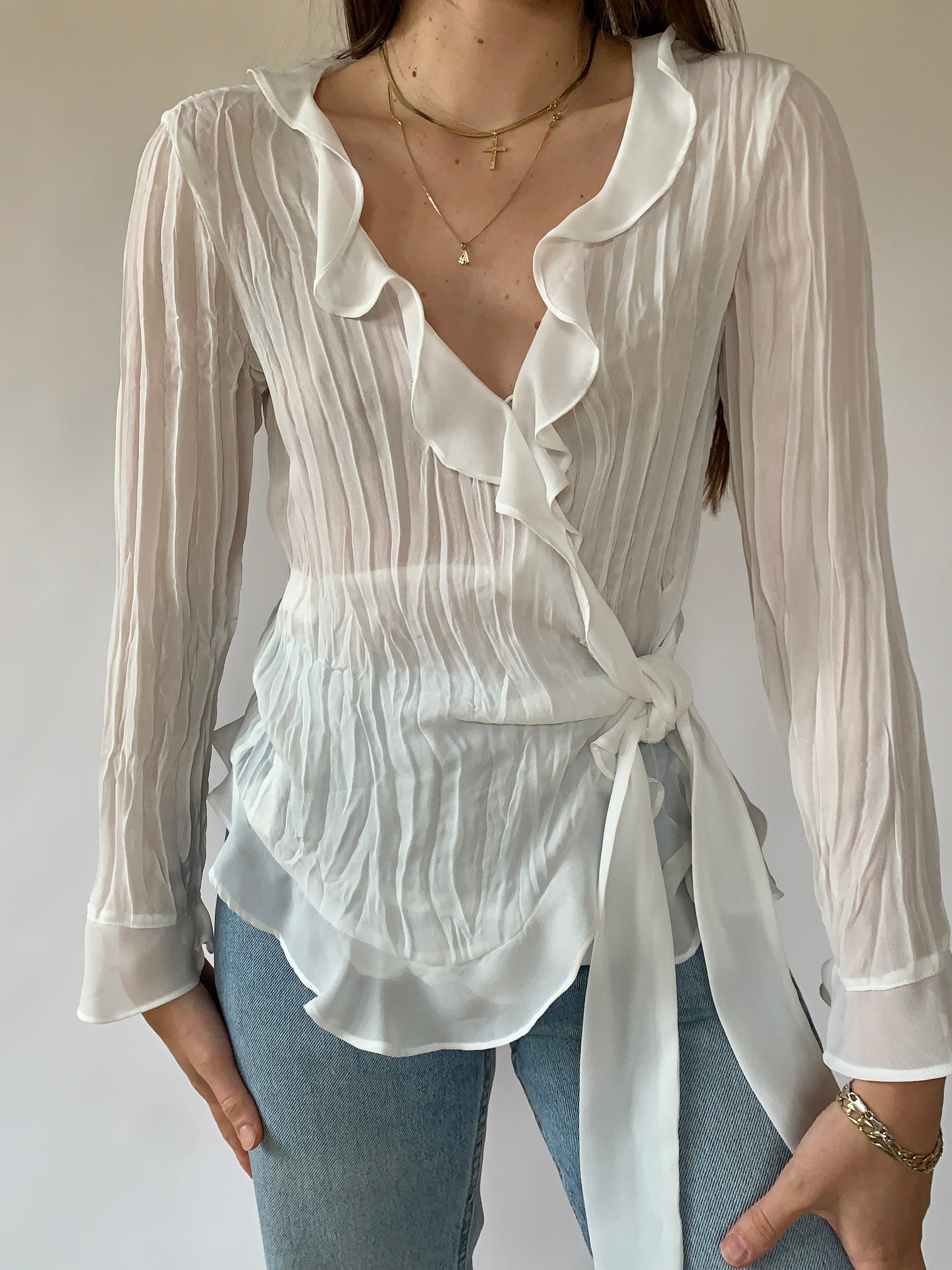 Y2K Sheer Ruffle Blouse