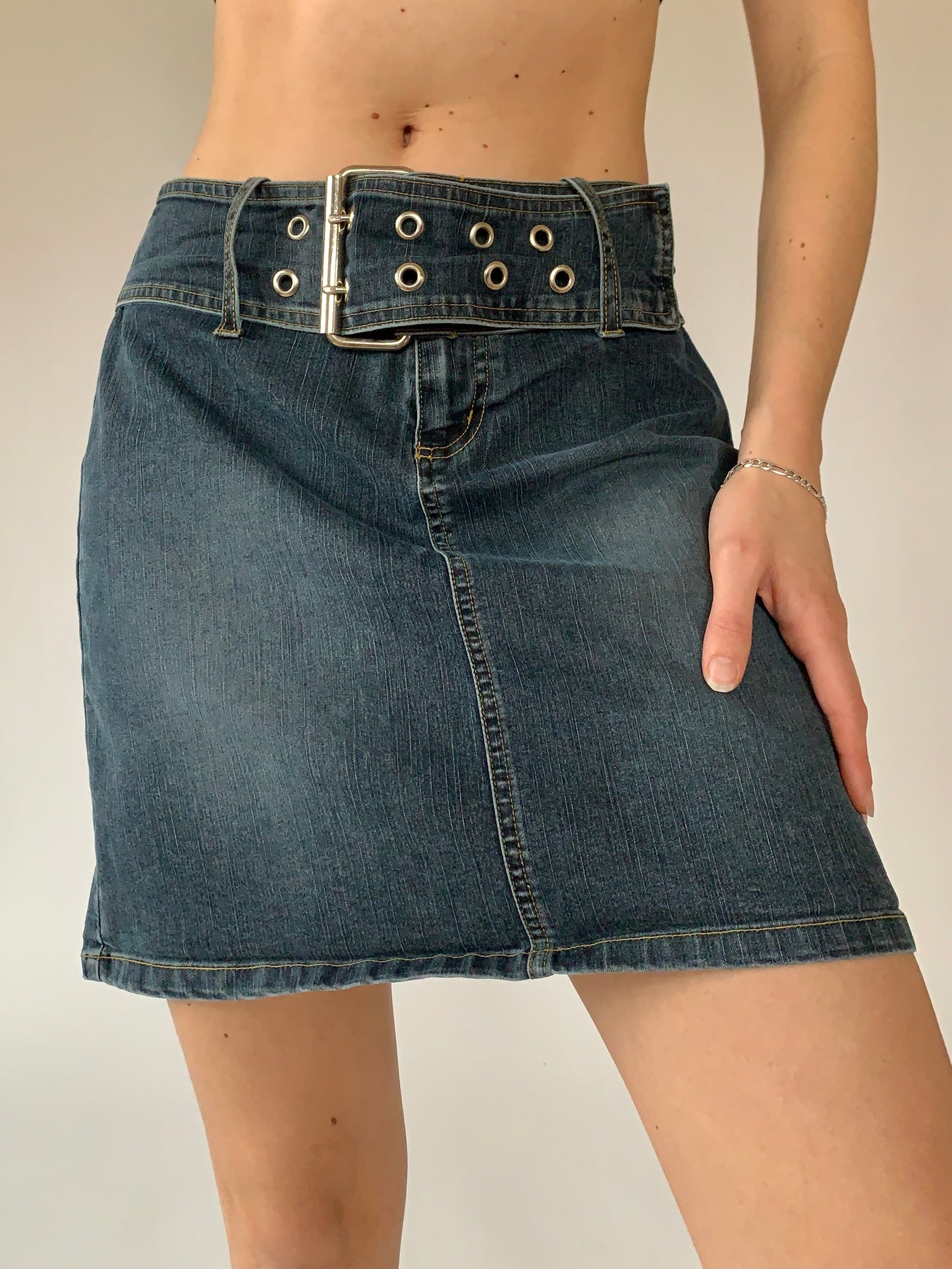 Y2K Belted Denim Skirt