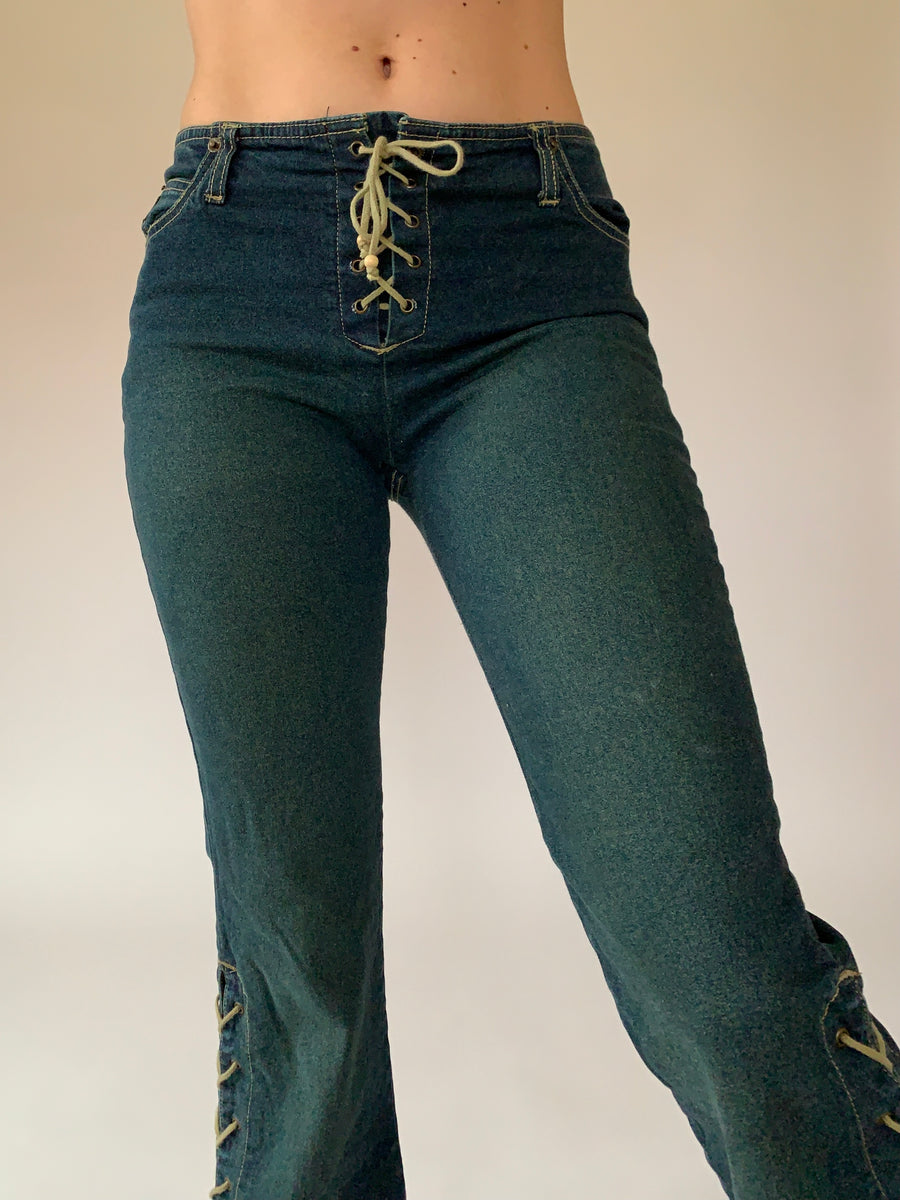 Y2K Lace Up Jeans – Hazy Vintage