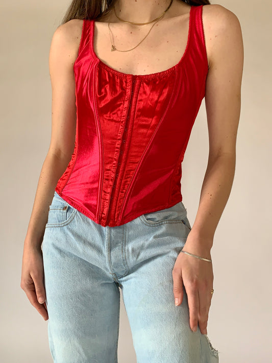 Y2K Red Satin Corset