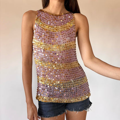 Y2K Crochet Sequin Top (L/XL)