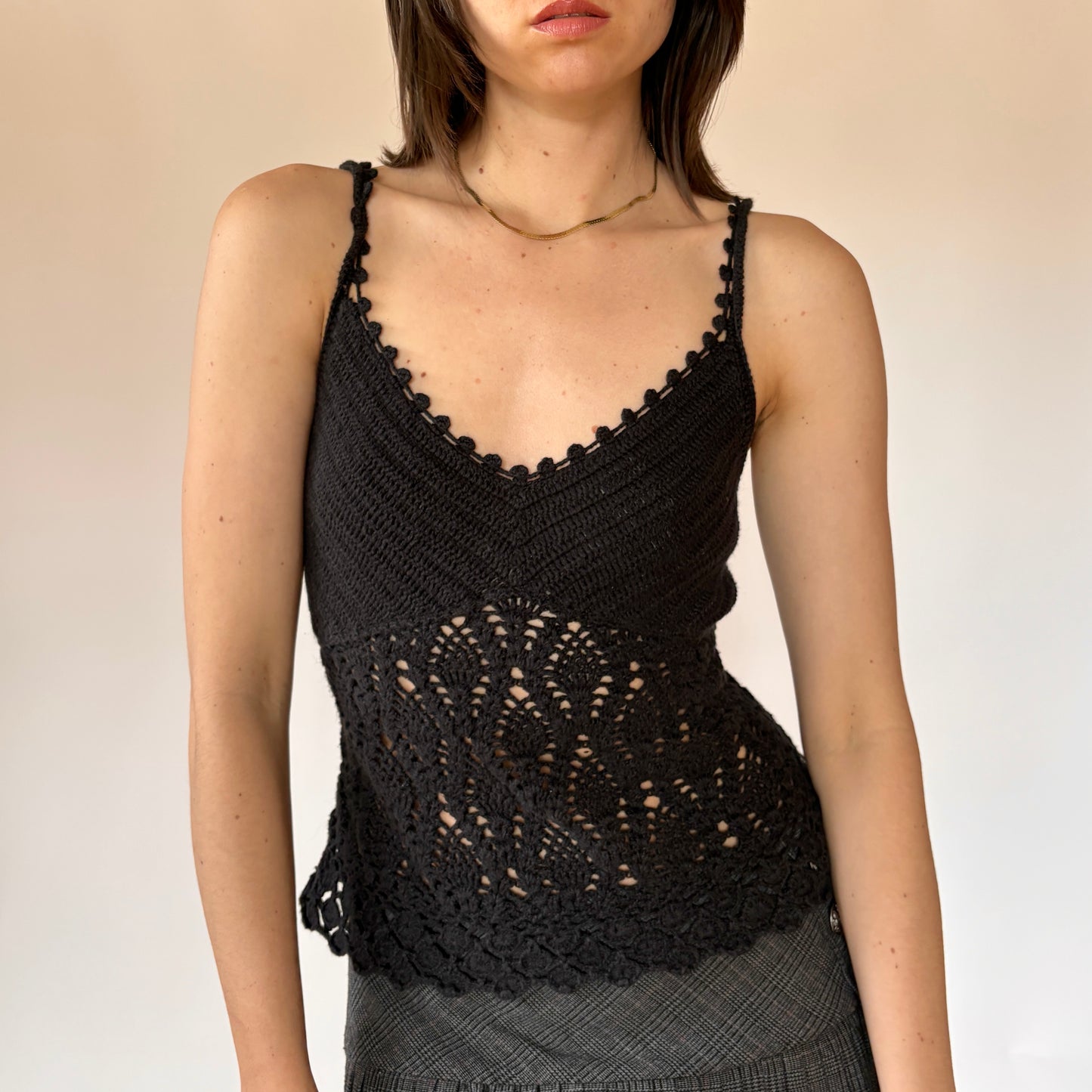 Y2K Noir Crochet Tank (M)