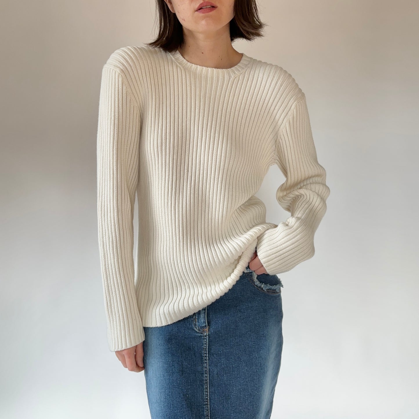 90s Vanilla Ribbed Pullover (M)