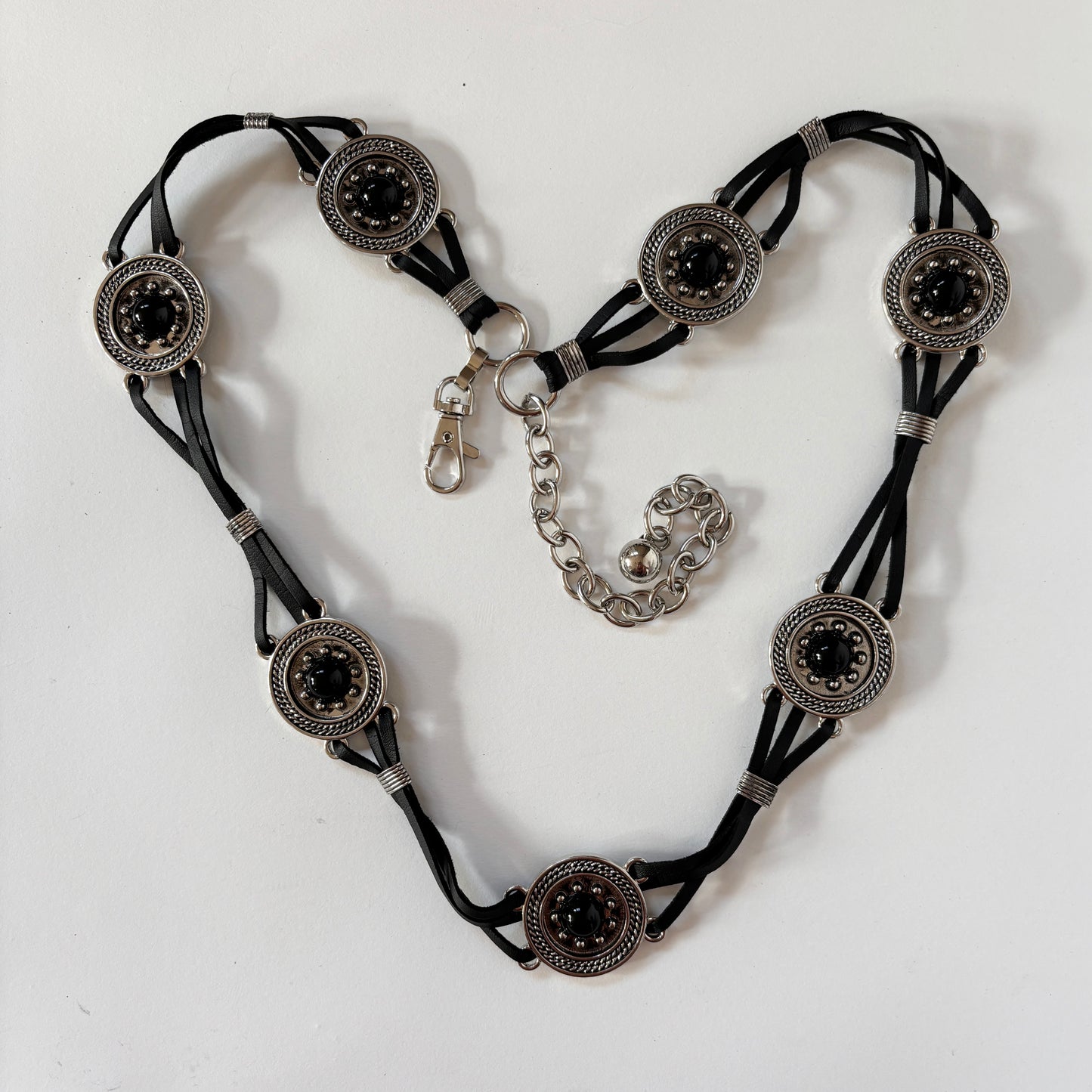 Leather & Onyx Medallion Chain Belt (M/L)