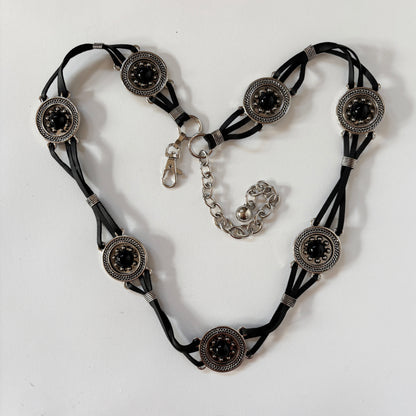Leather & Onyx Medallion Chain Belt (M/L)