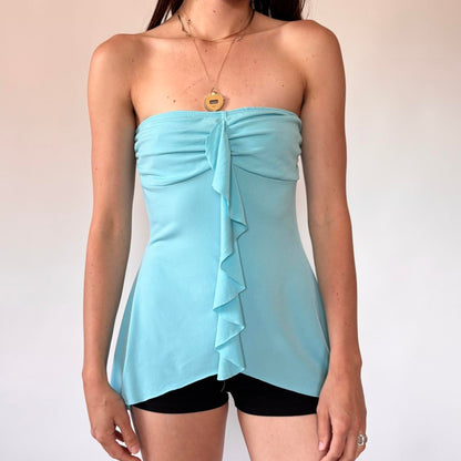Y2K Aqua Strapless Top (M)