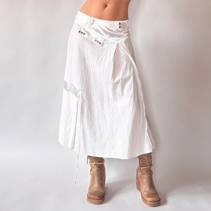 White Linen Cargo Utility Skirt (M)