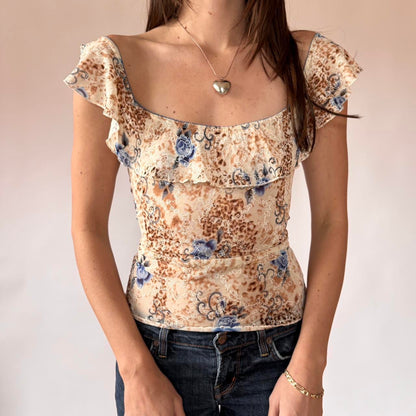 Y2K Mixed Print Mesh Top (S/M)