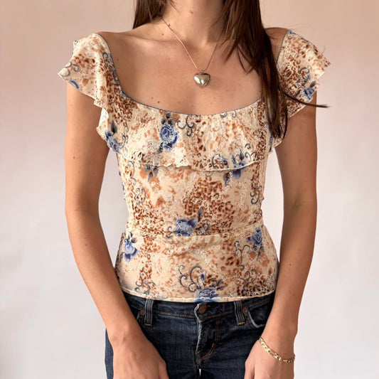 Y2K Mixed Print Mesh Top (S/M)