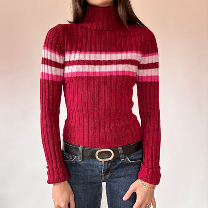 90s Rave Striped Turtleneck Sweater (S)