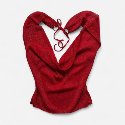 Cowl Neck Glittery Mesh Halter (L/XL)