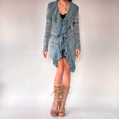 Y2K Ruffly Knit Blue Cardigan (S/M)