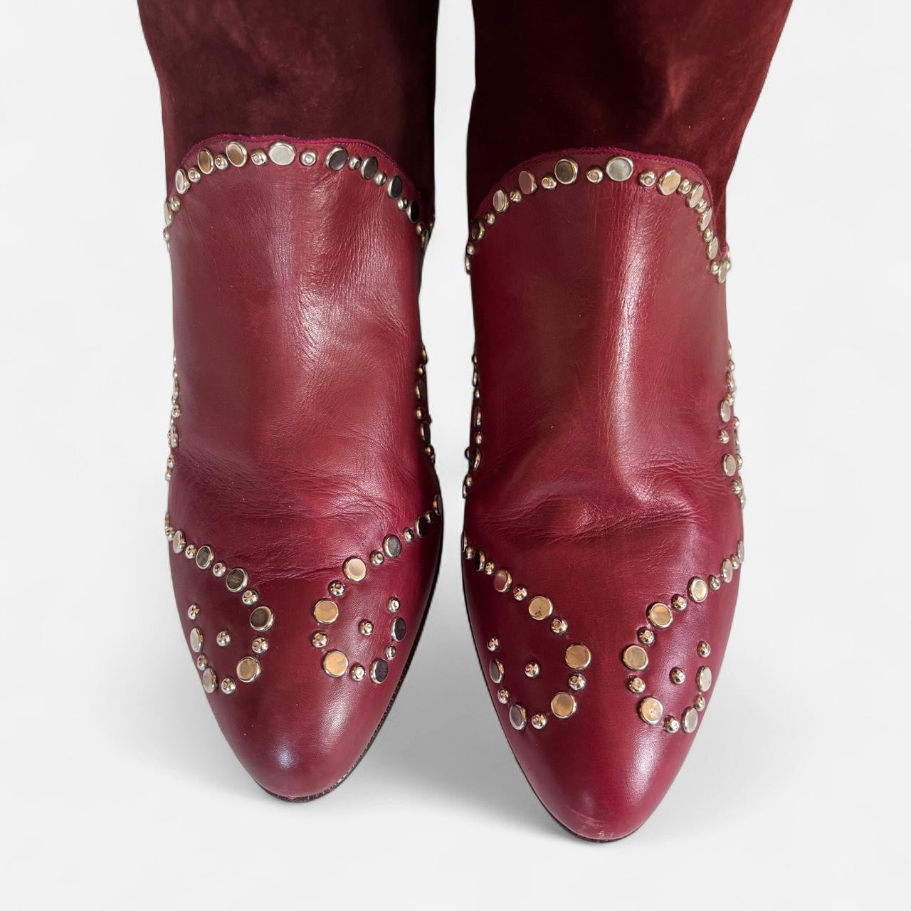 80s Italian Burgundy Studded Boots (10)