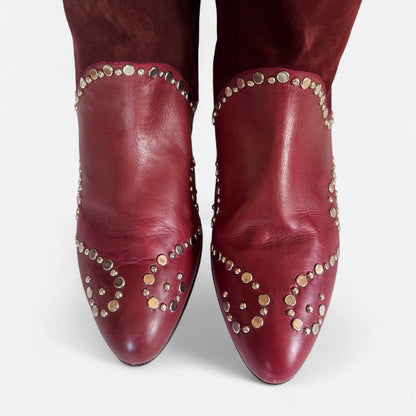 80s Italian Burgundy Studded Boots (10)