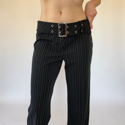 2000s Belted Pinstripe Trousers (M)