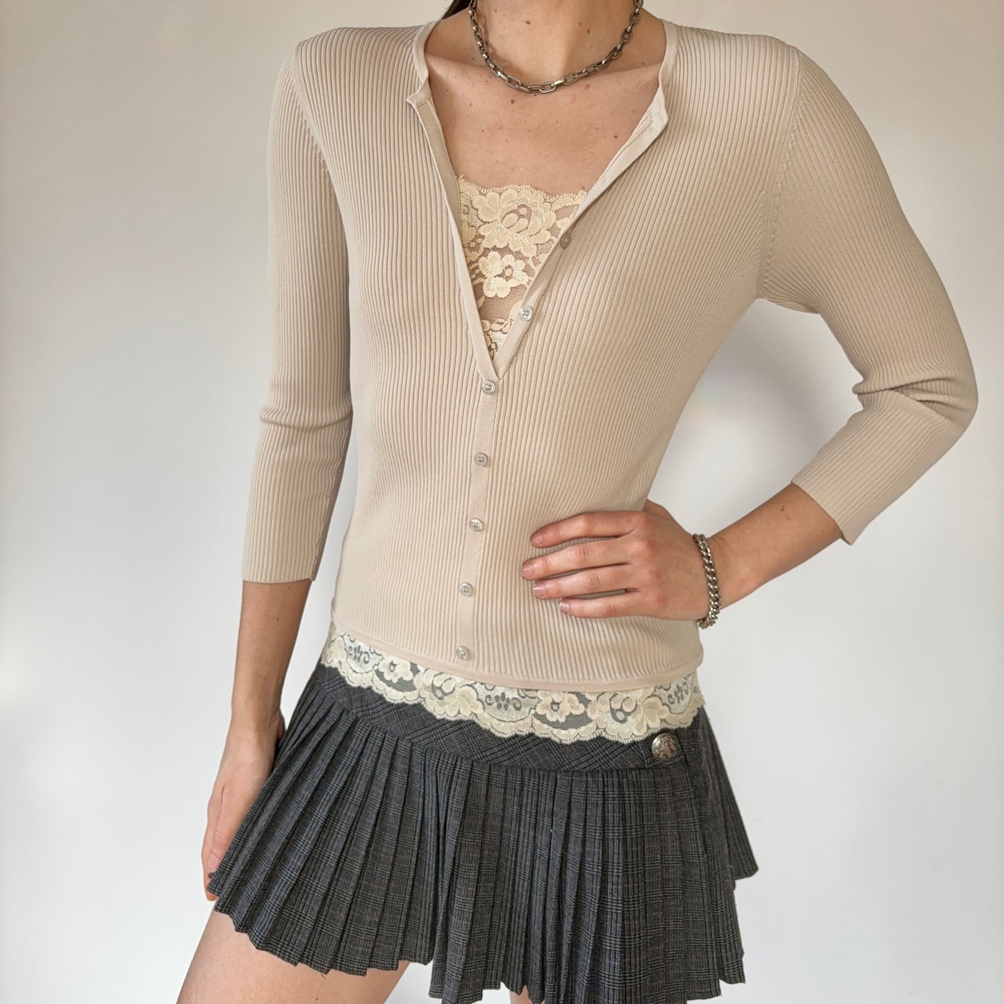 2000s Silk Ribbed Blouse (S)