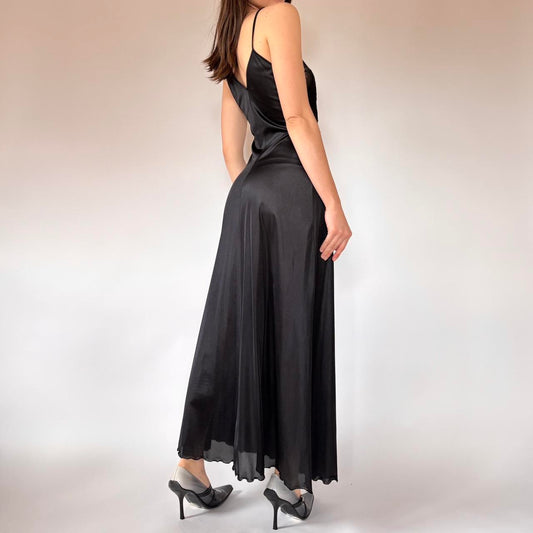 80s Noir Maxi Slip Dress (S)