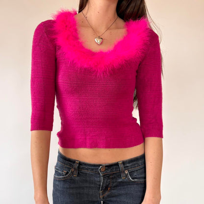 Y2K Frederick’s of Hollywood Pink Boa Top (S/M)