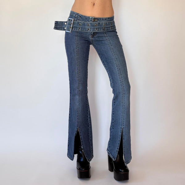 Y2K Low Rise Belted Jeans (XS)