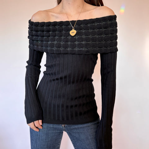 Y2K Off Shoulder Sweater Top (M)