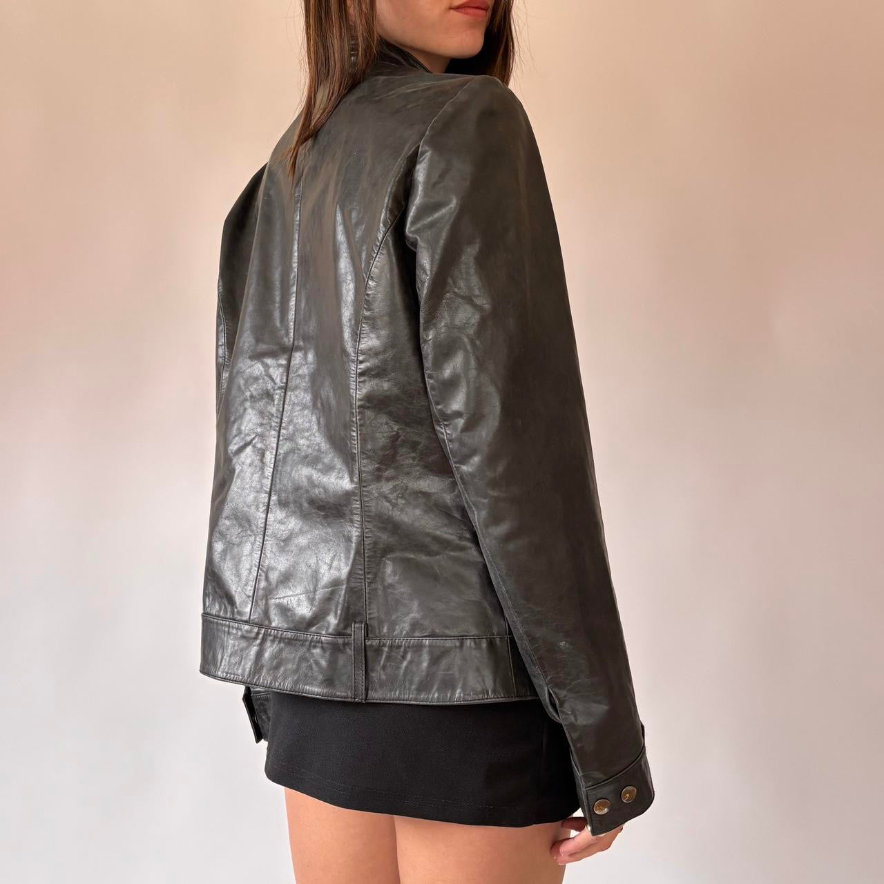 2000s Black Leather Moto Jacket (M)