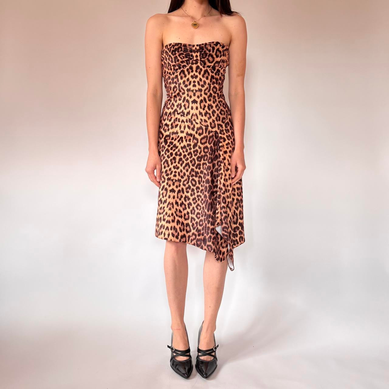 Y2K Strapless Leopard Dress (S)