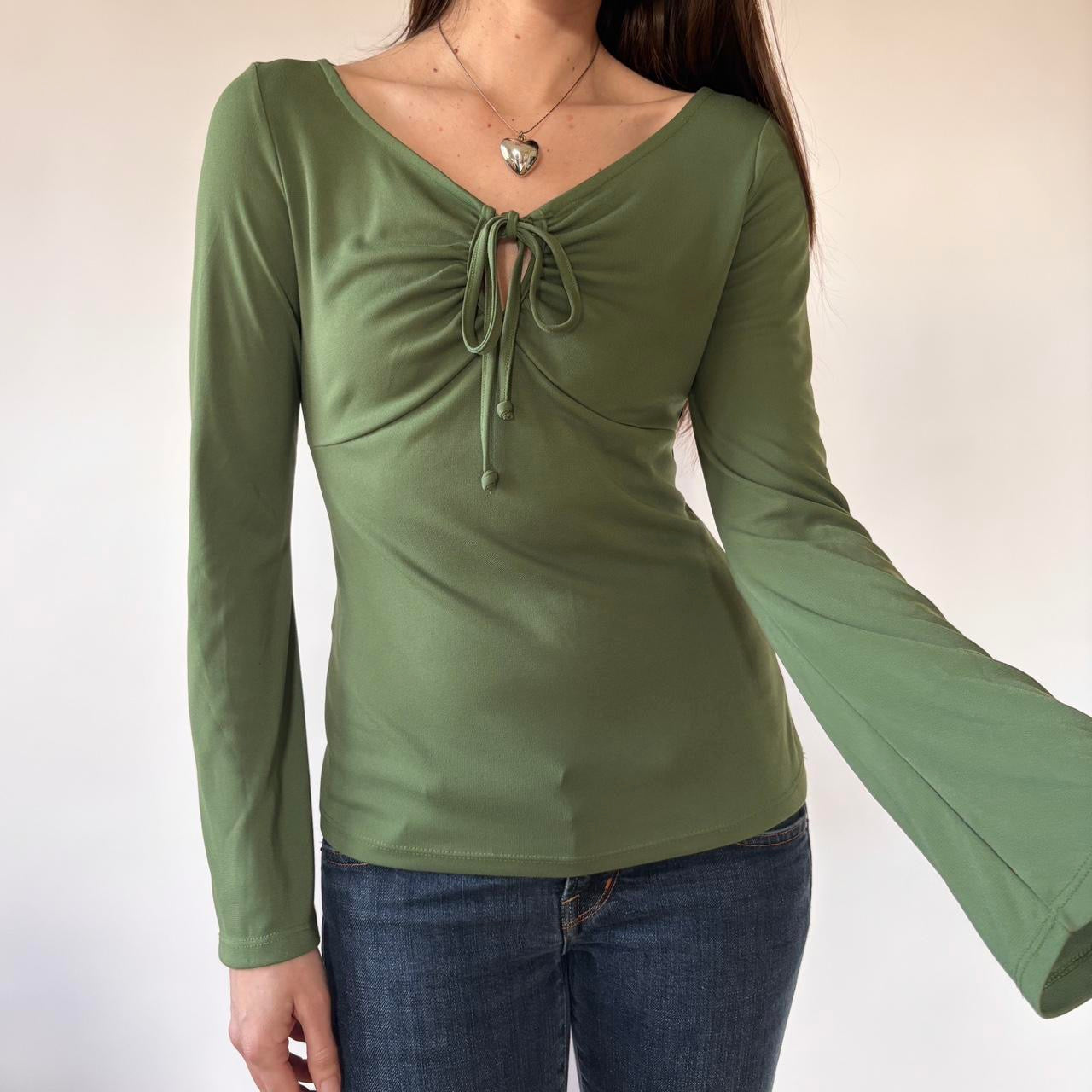 Y2K Green Tie Front Longsleeve Top (M/L)