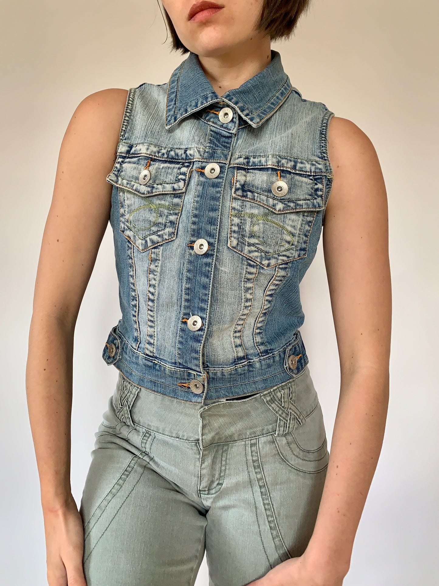 Y2K Denim Vest - S/M