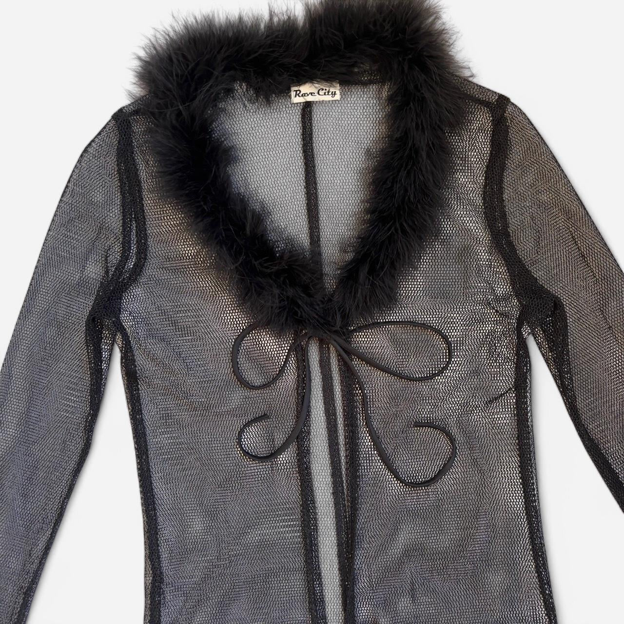 90s Feather Trim Mesh Cardigan (S)